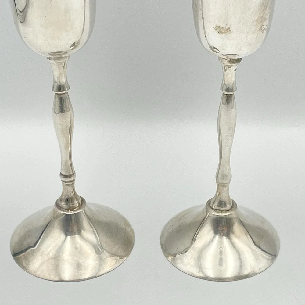 Vintage 1970s International Silver Co 745 Silver Plated Champagne Flutes Pair